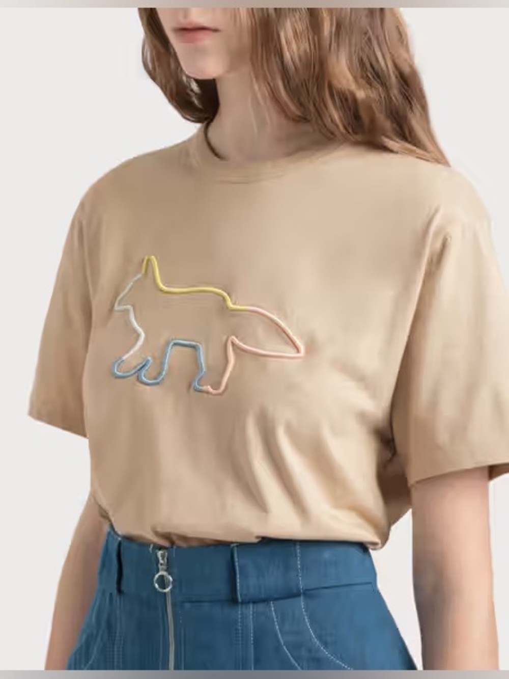 MAISON KITSUNÉ Rainbow Profile Fox Embroidery T-Shirt— Size Medium